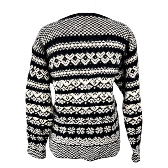 Susan Bristol Vintage Wool Sweater Fair Isle Nordic Black White Small - Picture 5 of 10